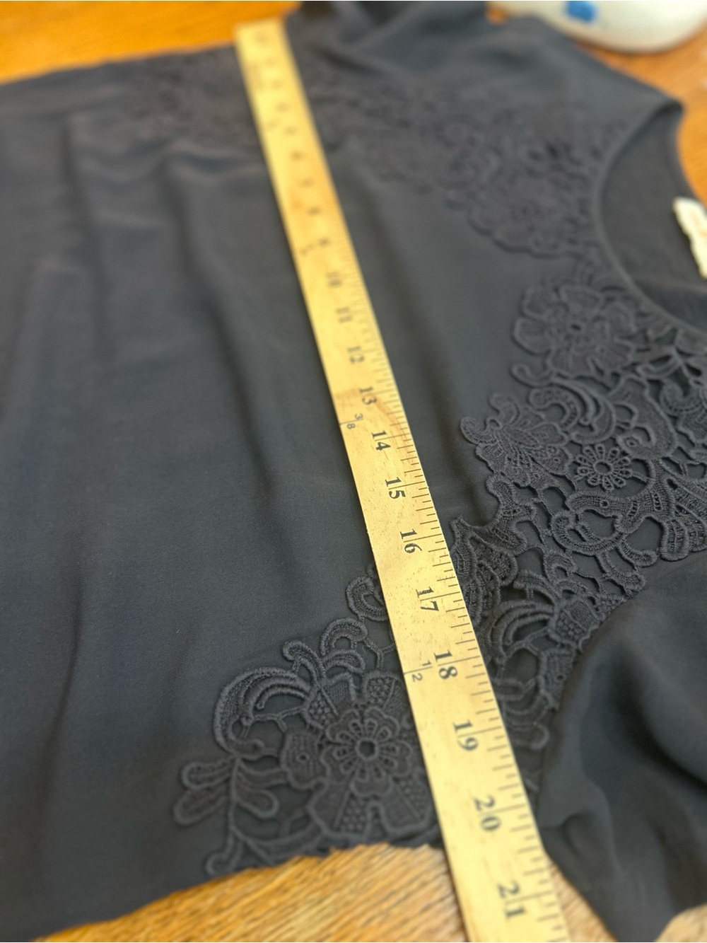 Tory Burch Navy Short Sleeve Blouse with Lace Yoke - Picture 7 of 7